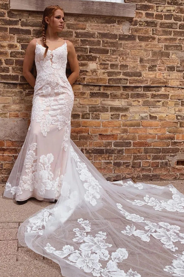 Gorgeous Mermaid Spaghetti Straps Wedding Dresses With Appliques